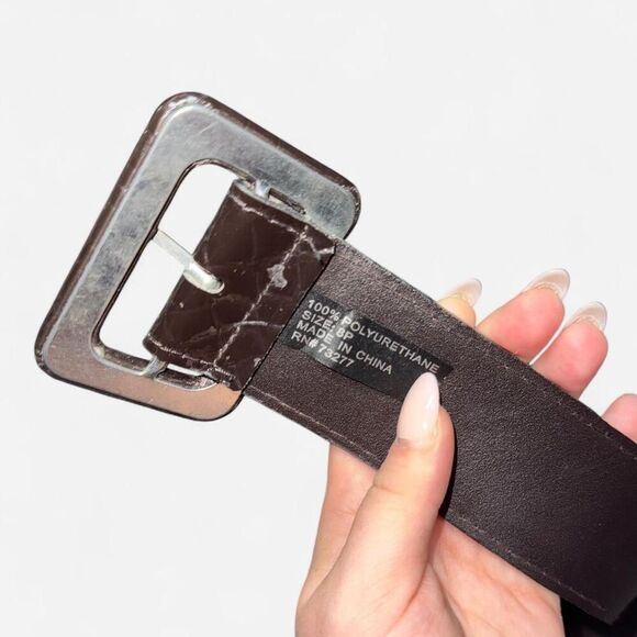 Brown Faux Leather Snakeskin Belt with Chunky Buckle - Picture 6 of 6